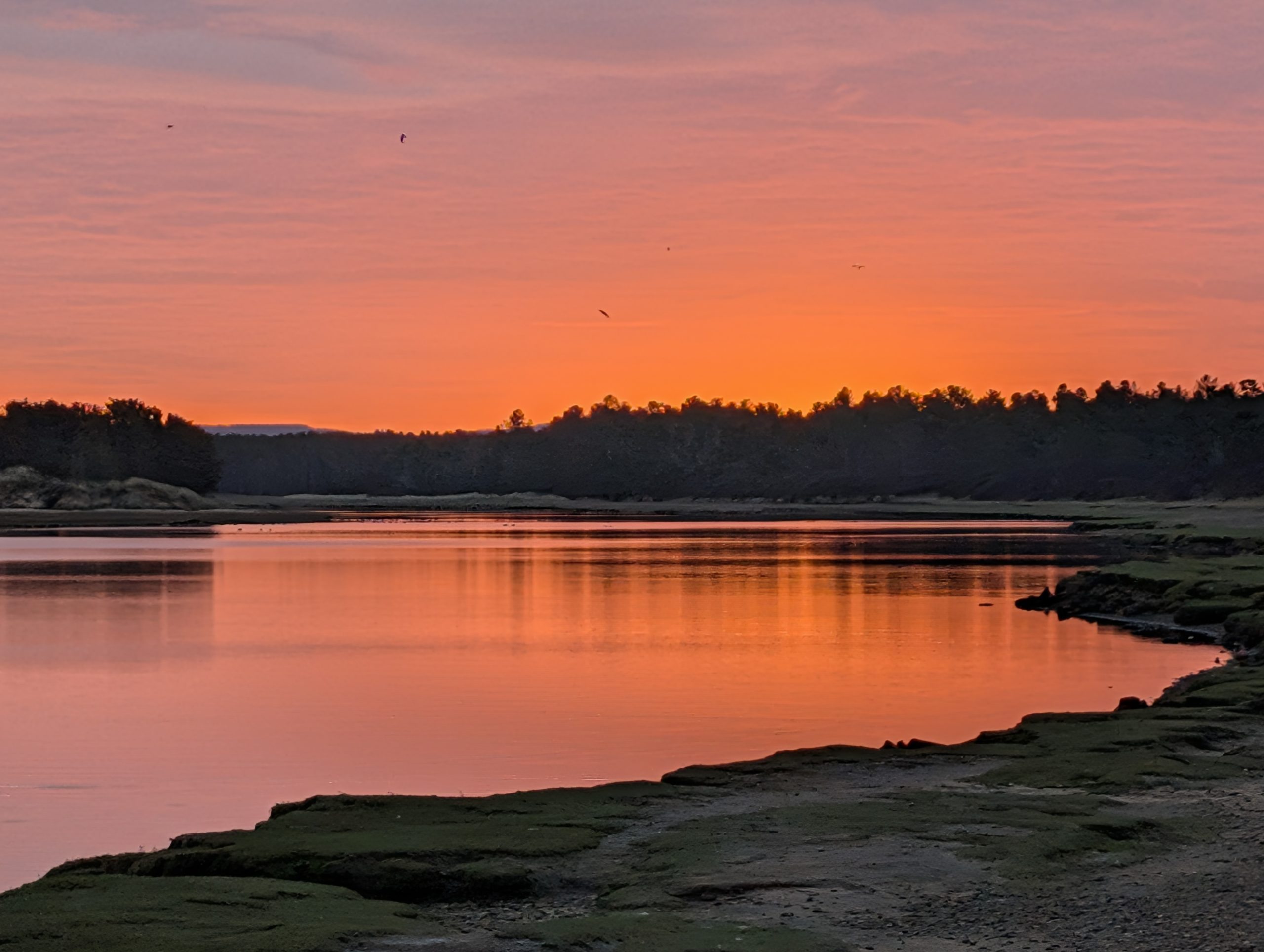 The river Lossie looks orange in the sunrise